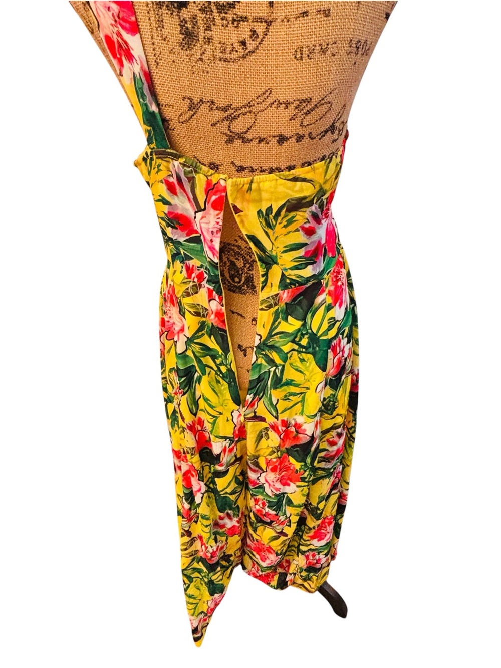 SHEIN Yellow Tropical Floral One-Shoulder Cutout Wide Leg Pants Large 6 0588 - Picture 7 of 9